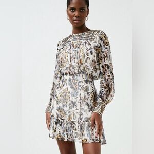 NWT Karen Millen paisley beaded metallic mini dress with button cuffs sz 10
